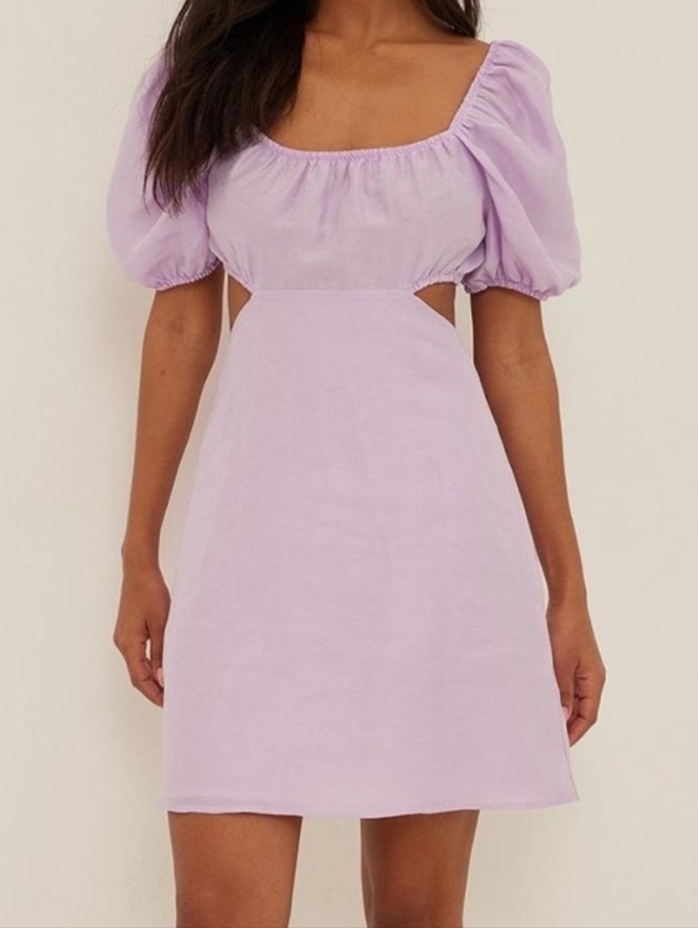 Na-kd Pink Lavender Linen Cut Out Tie Back Dress Size 34 -4